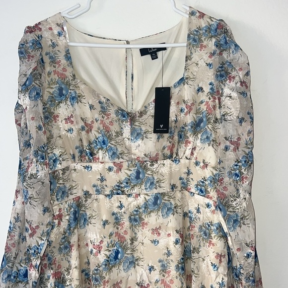 Lulu’s Lovely Type Ivory Floral Print Puff Sleeves A-Line Mini Dress Size XL - Picture 4 of 12